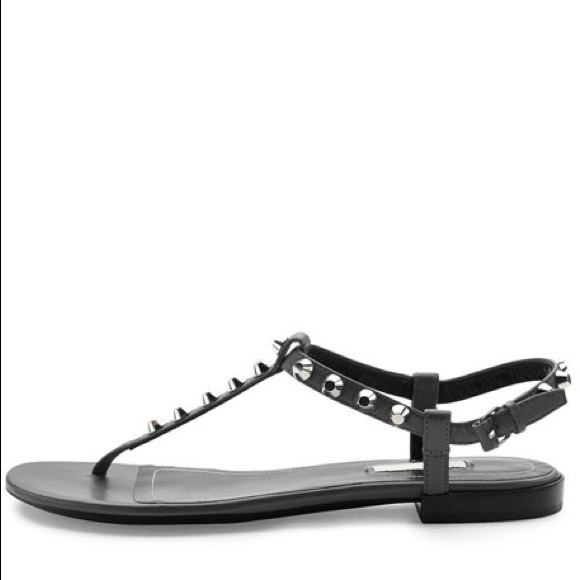 Balenciaga Studded Black Leather Flat Thong Sandal 36.5 - Picture 2 of 10